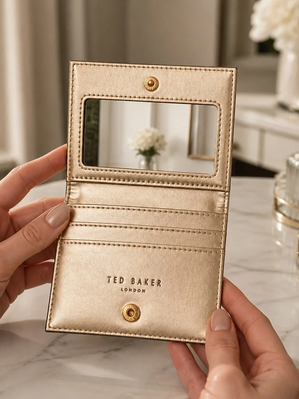 Ted Baker Black Pebbled Leather Card Case with Gold Bow Logo